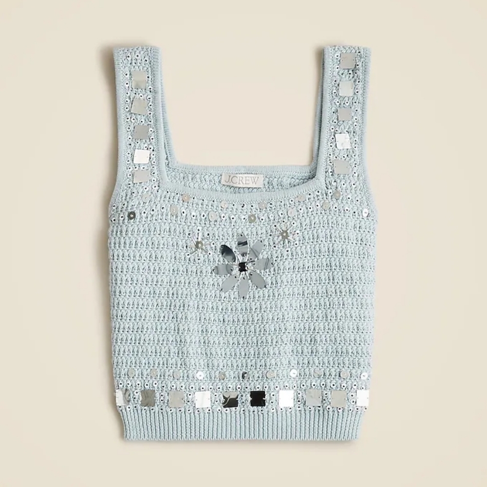 NWT J Crew Sweater-Tank with Hand-Embellished Mirrors in White Size Medium